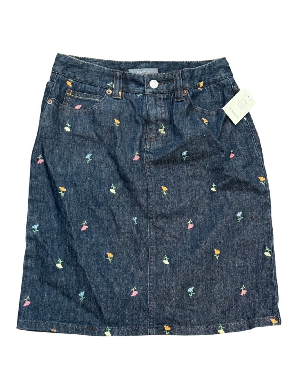 Liz Claiborne Petite 2 Denim Skirt With Embroidered Floral Pattern Stretch Fabri - Picture 1 of 5